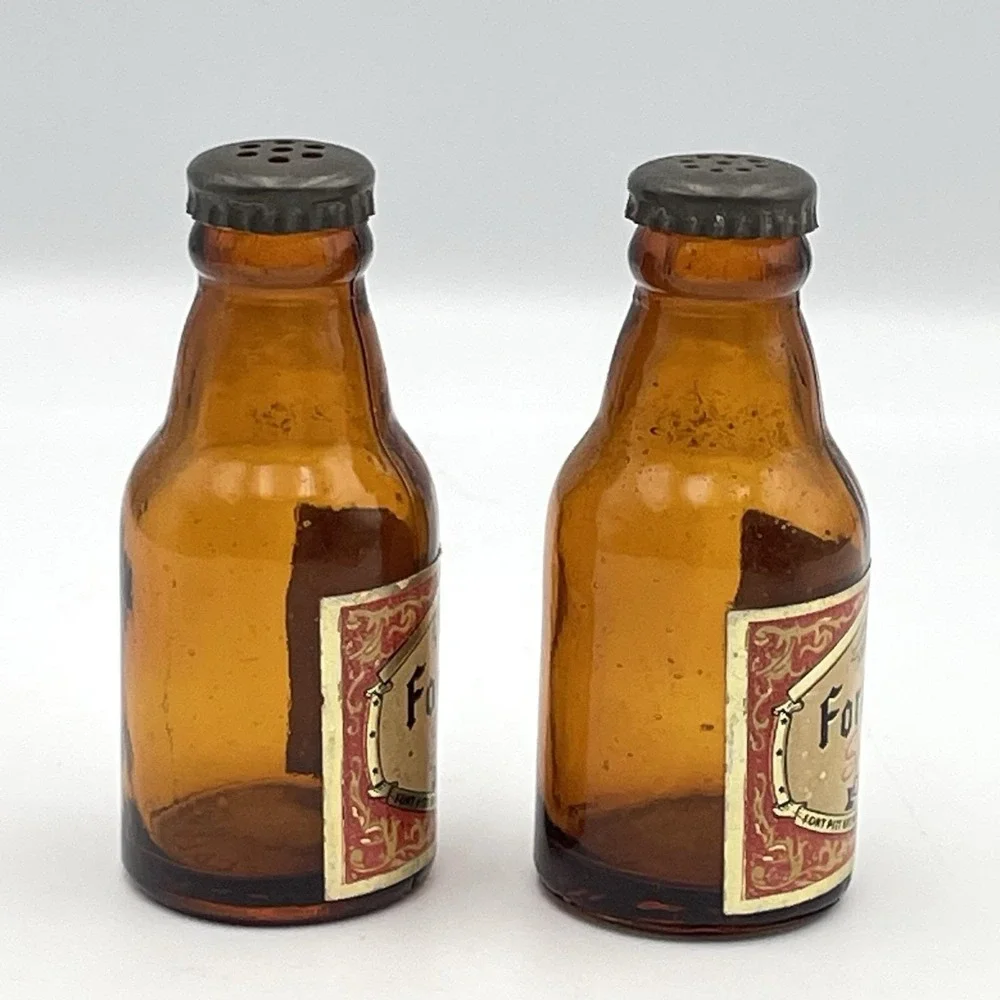 Vintage Fort Pitt Special Beer Amber‎ Glass Salt & Pepper S&P Shakers